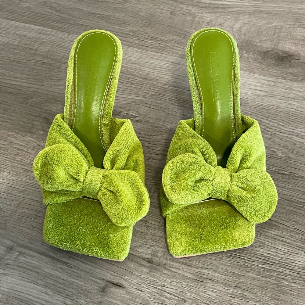 Bow Tie Terry Cloth Lime Green Mule Pump Sandals 36/6